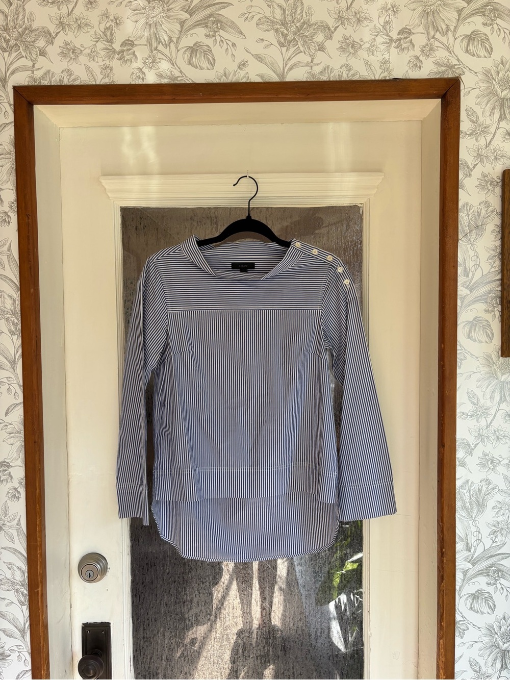 J. Crew Striped Funnel Neck Long-Sleeve Top - Blue Striped